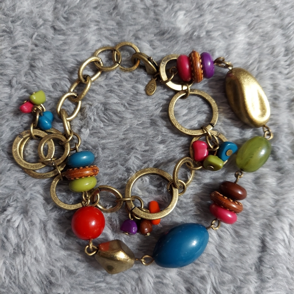 Premier Designs Vintage Antique Gold/Multi-Strand Colorful Bead Bracelet